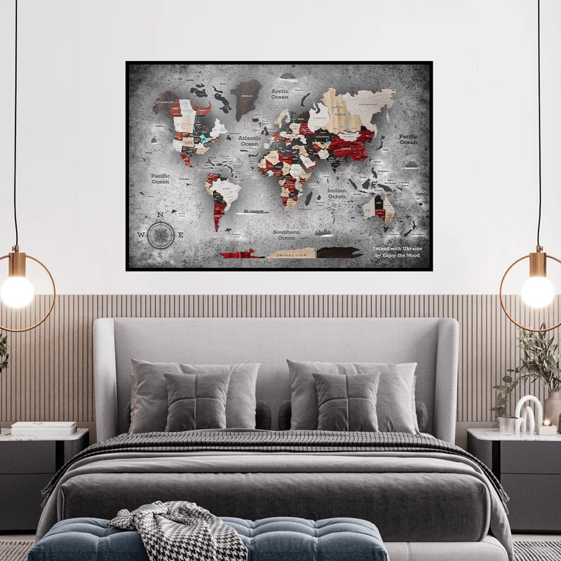 3D-Holzplatte Weltkarte Urban Beton