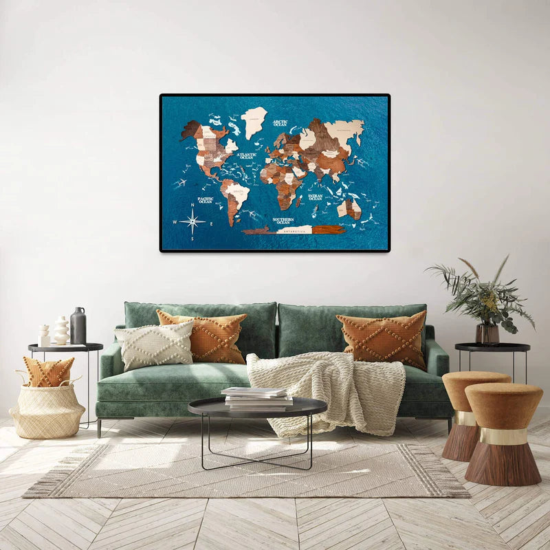 3D-Holzplatte Weltkarte Multicolor Ocean