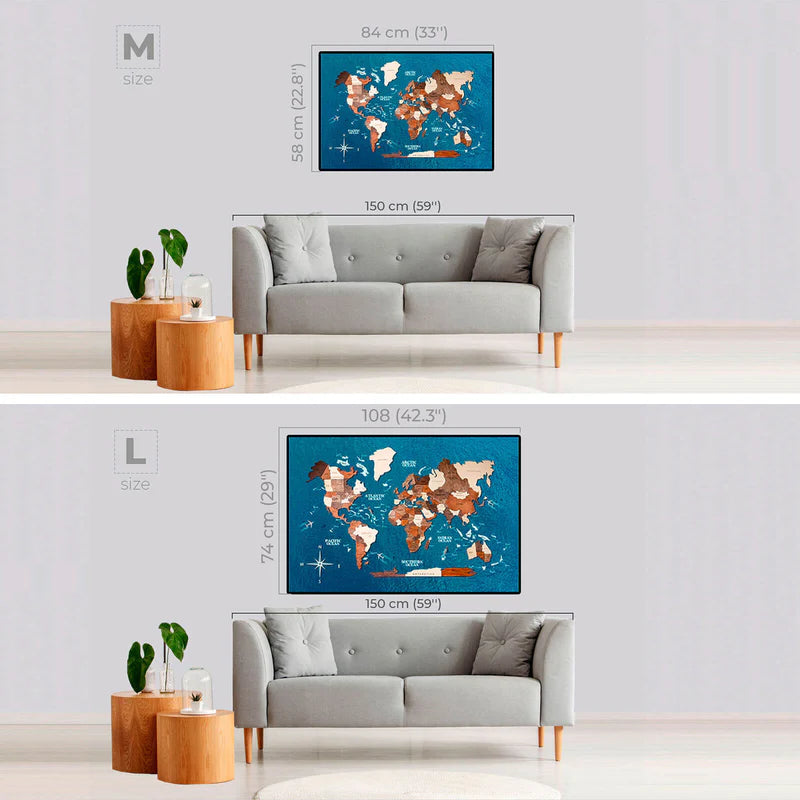 3D-Holzplatte Weltkarte Multicolor Ocean