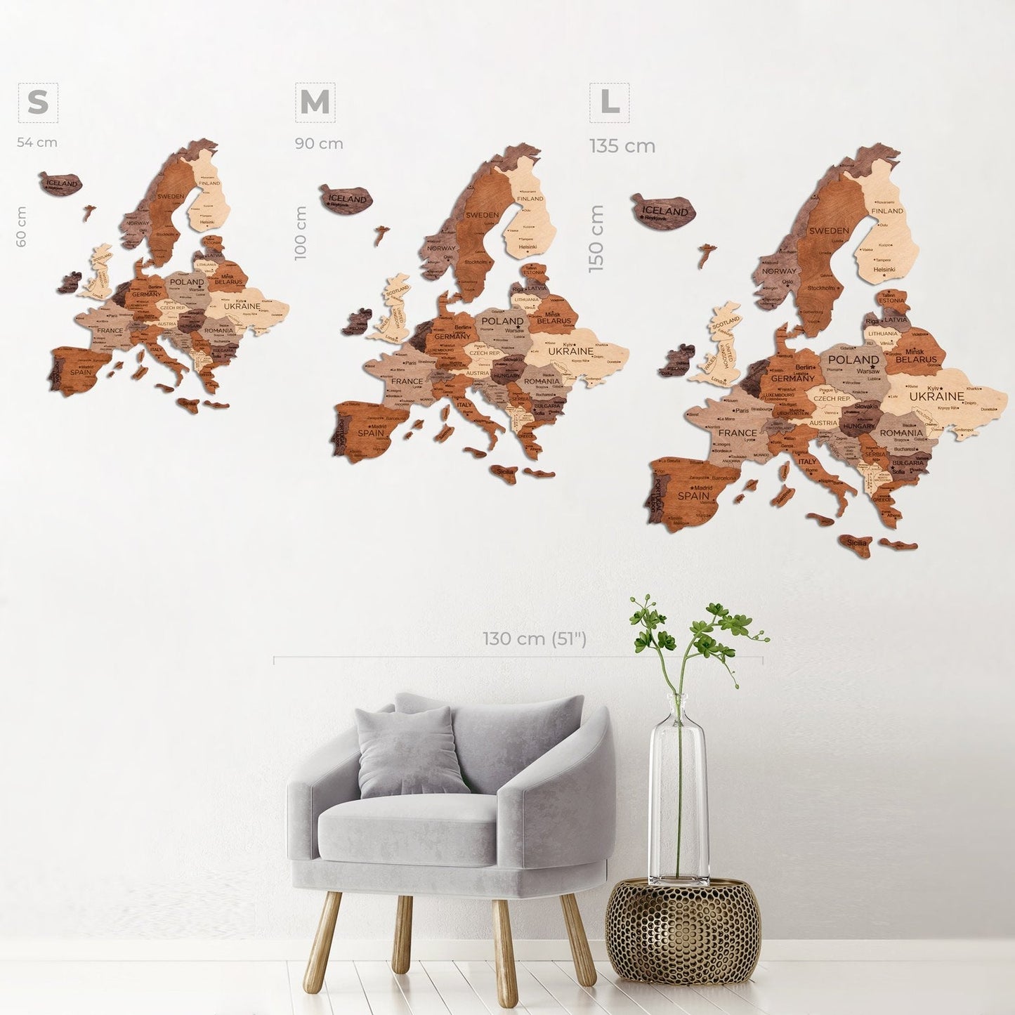3D Europa Holzkarte mehrfarbig