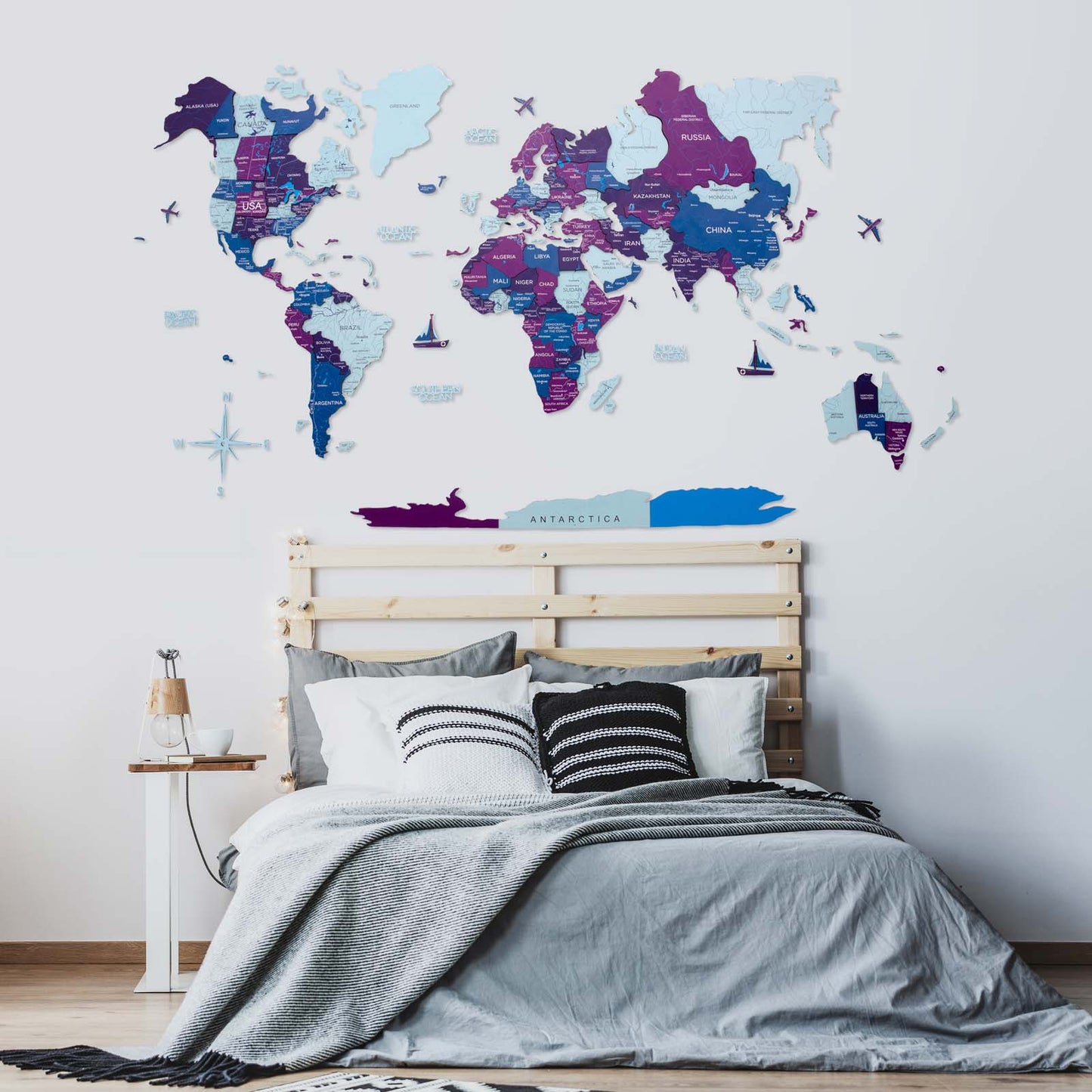 3D Wooden World Map Seaside by EnjoyTheWood