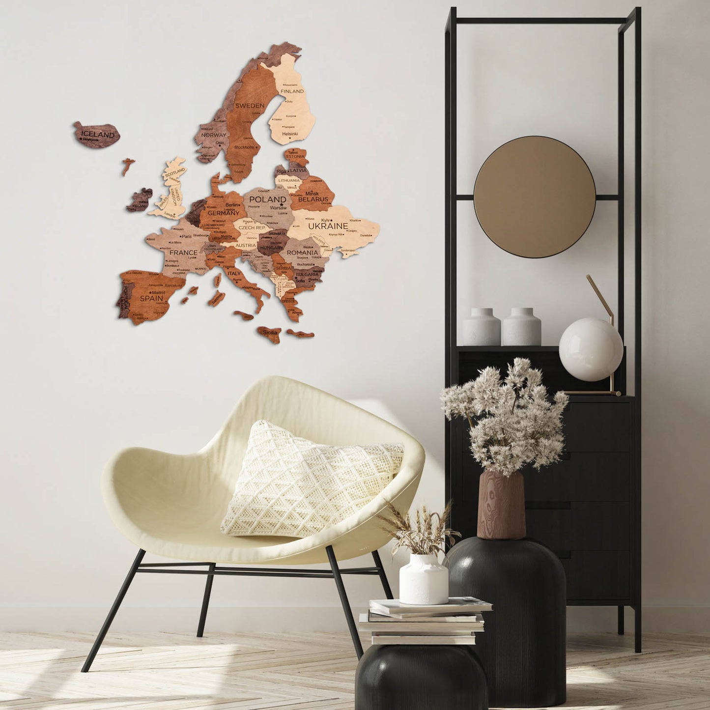 3D Europa Holzkarte mehrfarbig
