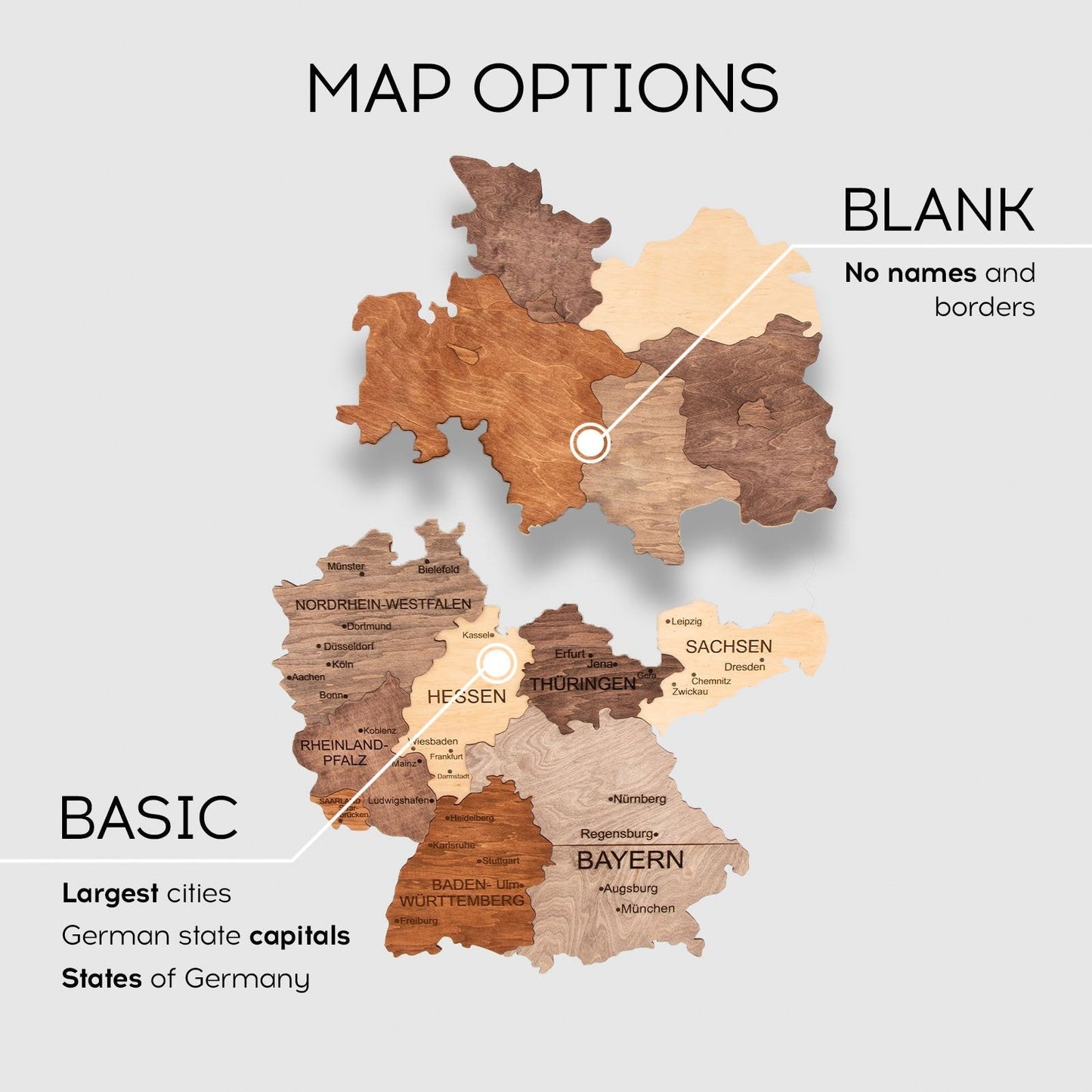 3D Deutschland Holzkarte mehrfarbig