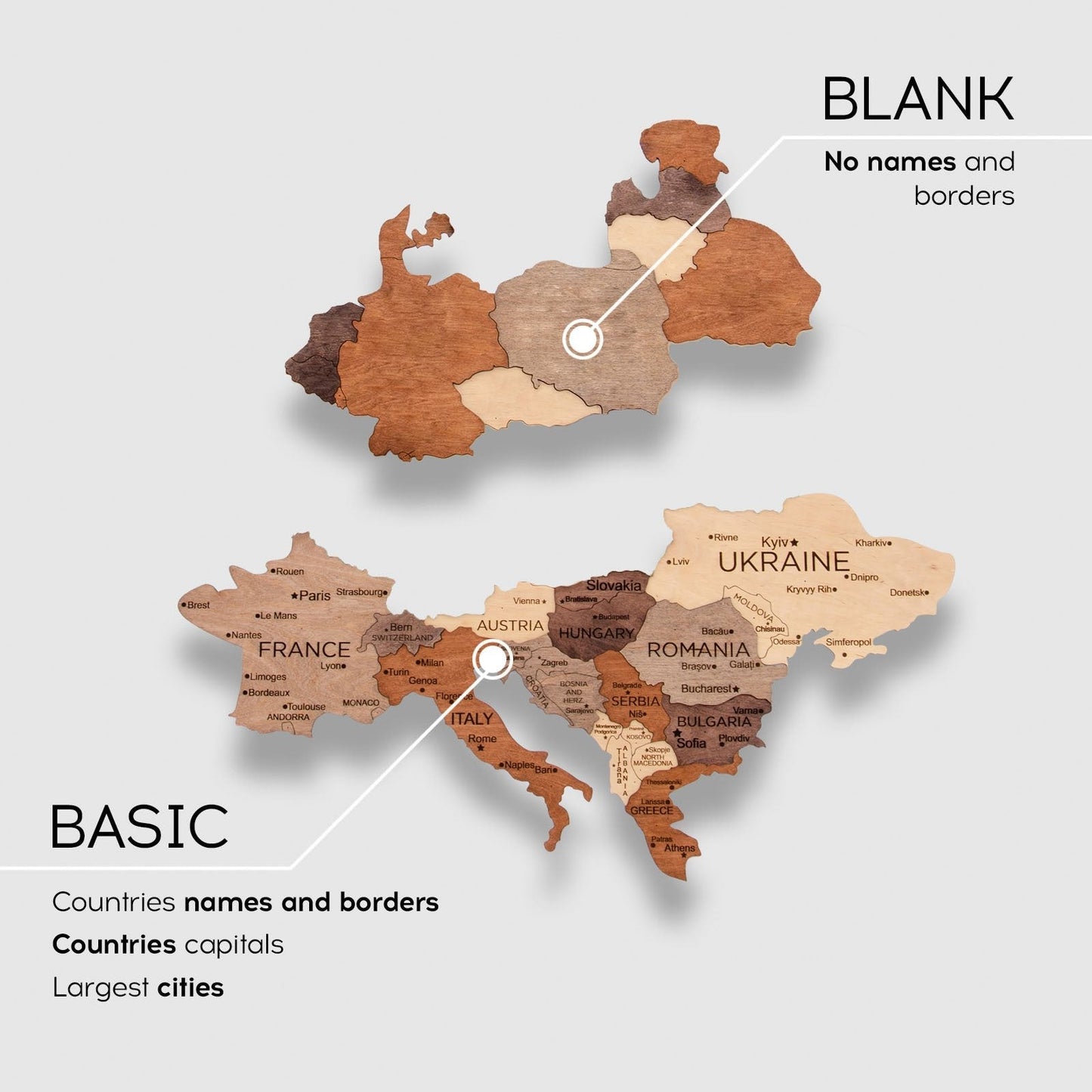 3D Europa Holzkarte mehrfarbig