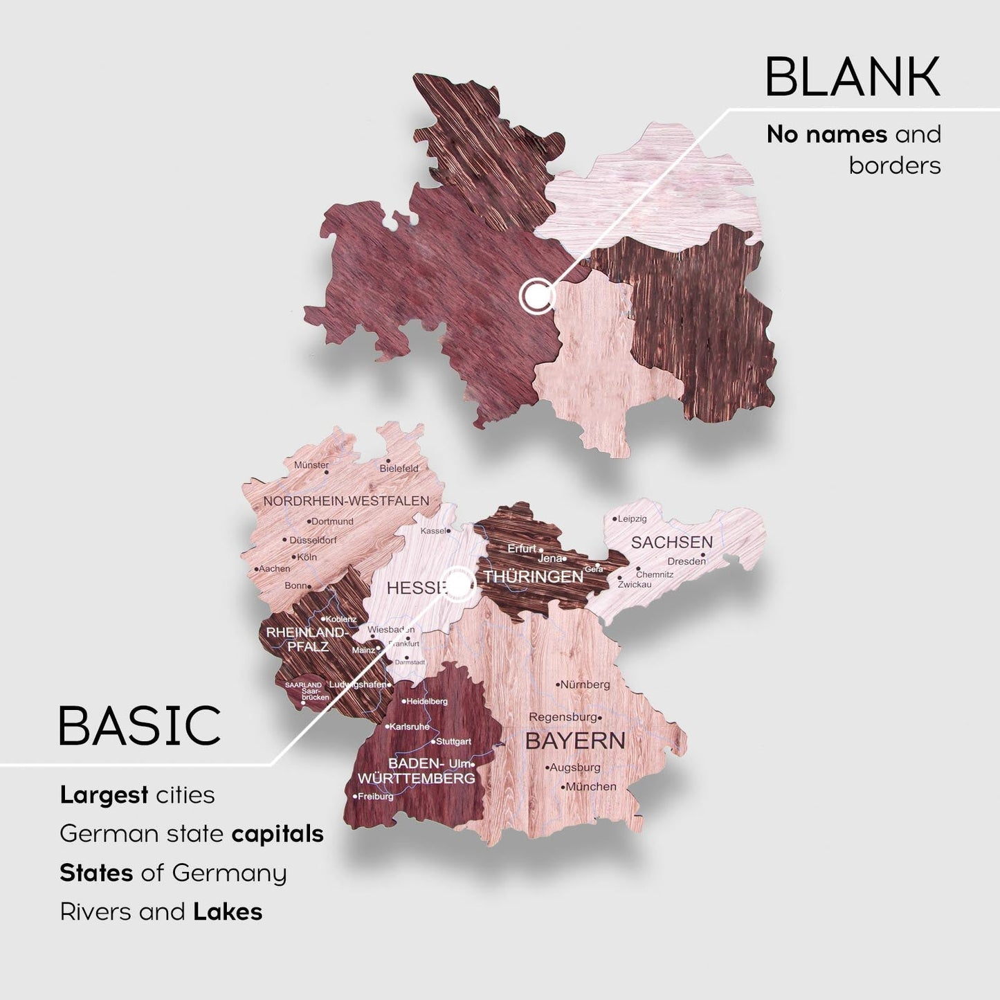 3D Deutschland Holzkarte Cappuccino