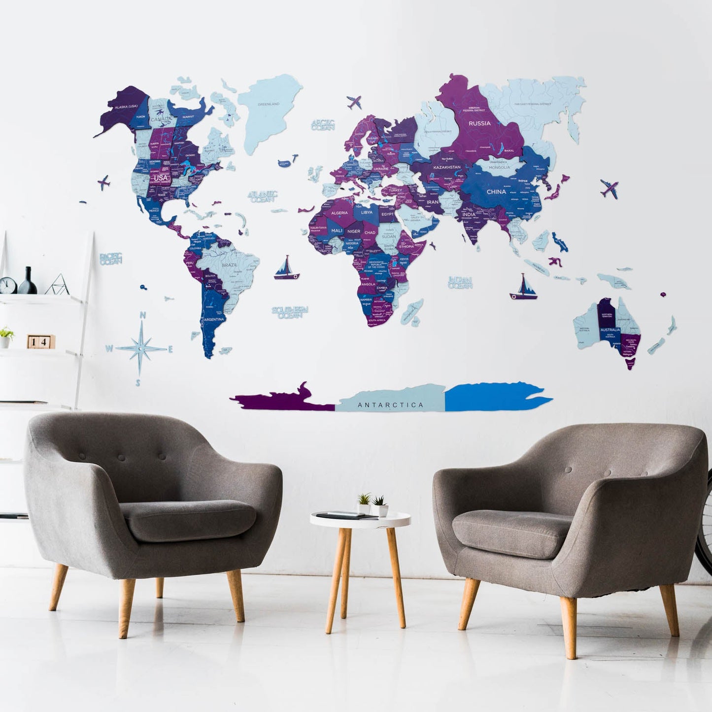 3D Wooden World Map Seaside by EnjoyTheWood