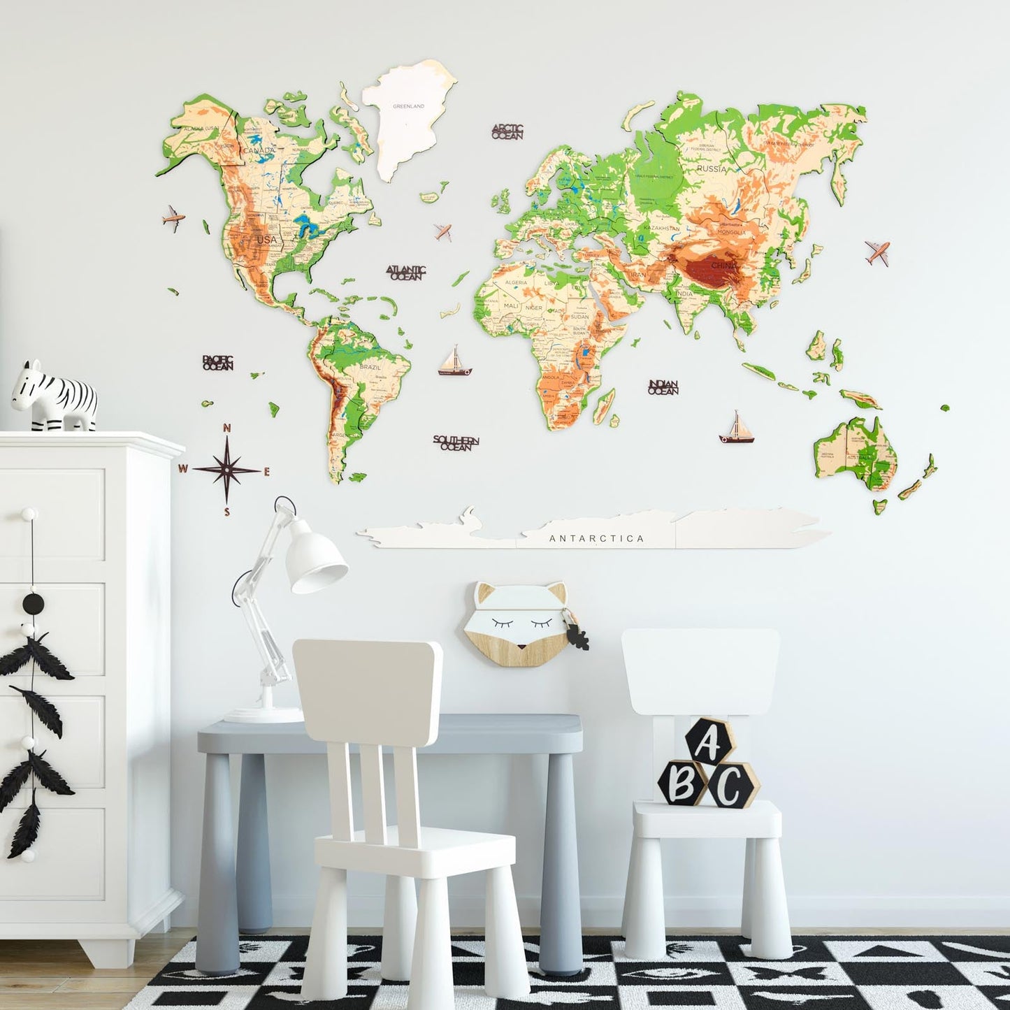 3D Wooden World Map Physical by EnjoyTheWood