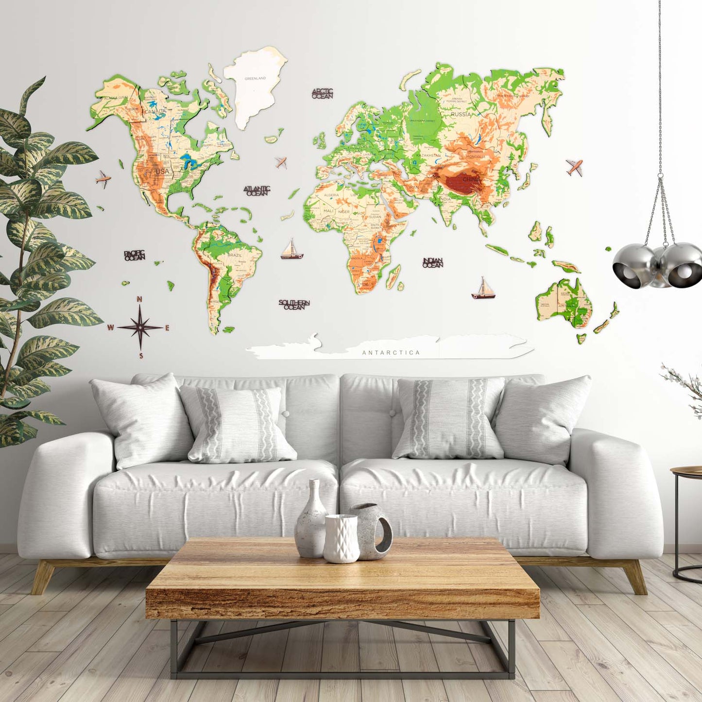 3D Wooden World Map Physical by EnjoyTheWood