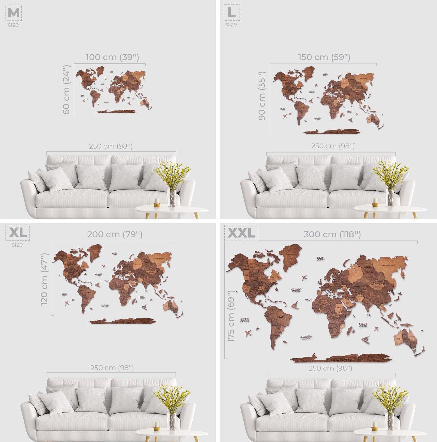 3D Wooden World Map Oak by EnjoyTheWood