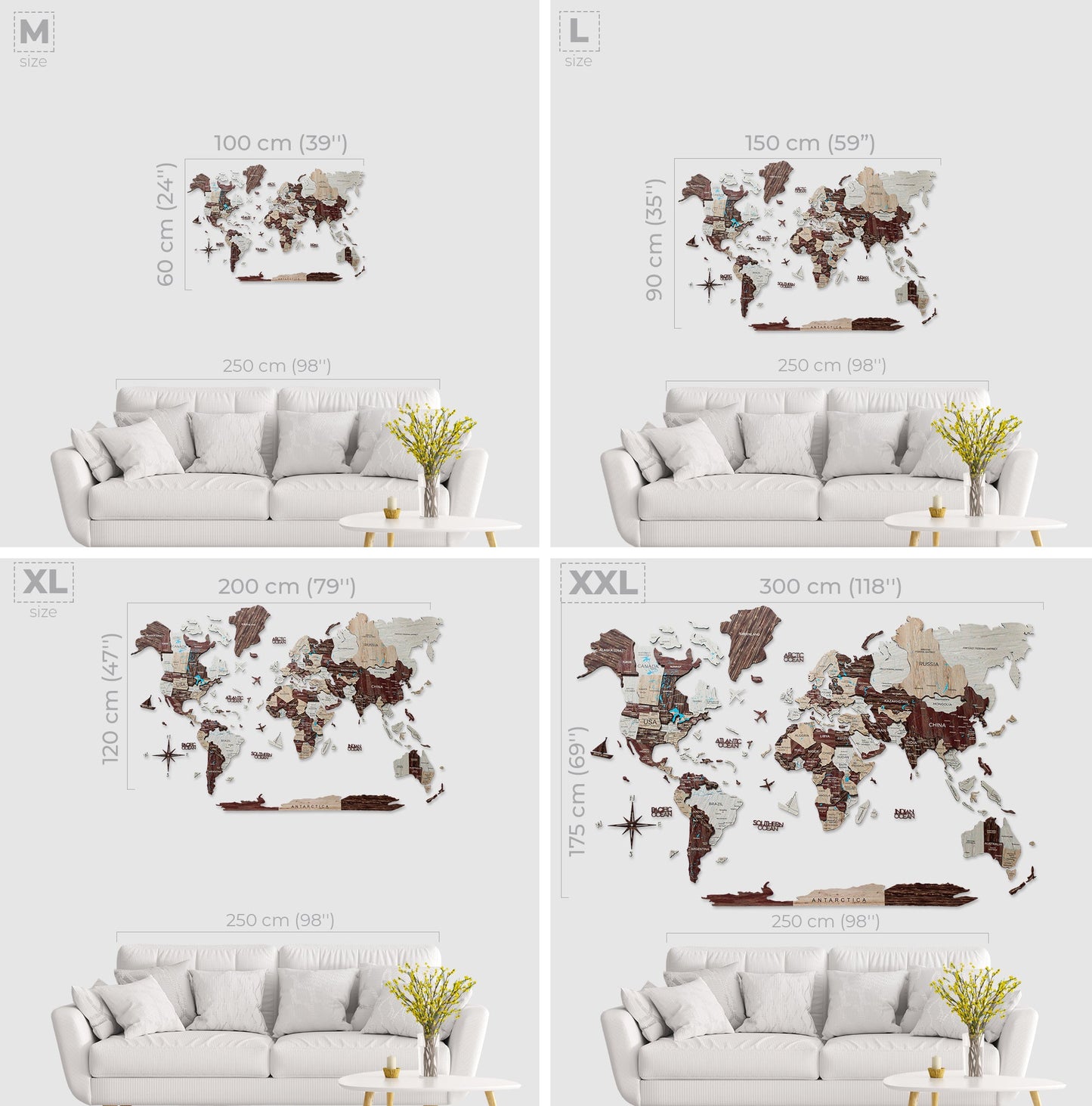 3D Wooden World Map Cappuccino by EnjoyTheWood
