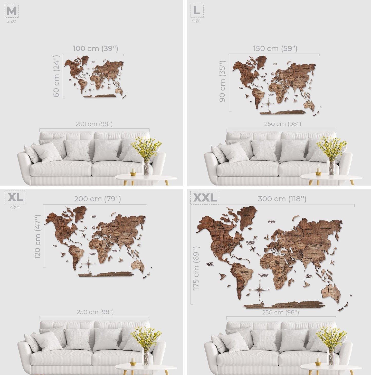 3D Wooden World Map Dark Walnut by EnjoyTheWood