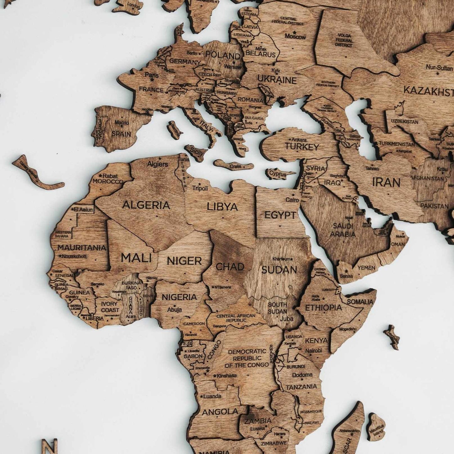 3D Wooden World Map Dark Walnut by EnjoyTheWood