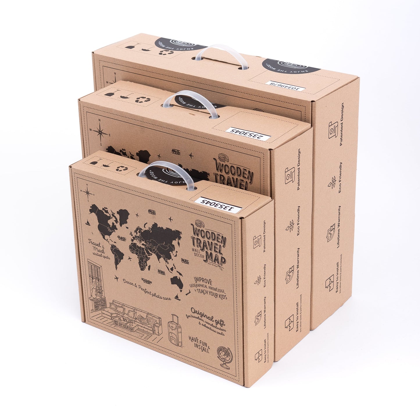 3D Weltkarte aus Holz Cappuccino