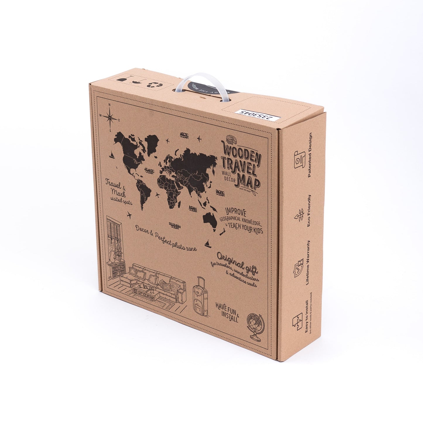 3D Weltkarte aus Holz Nordik