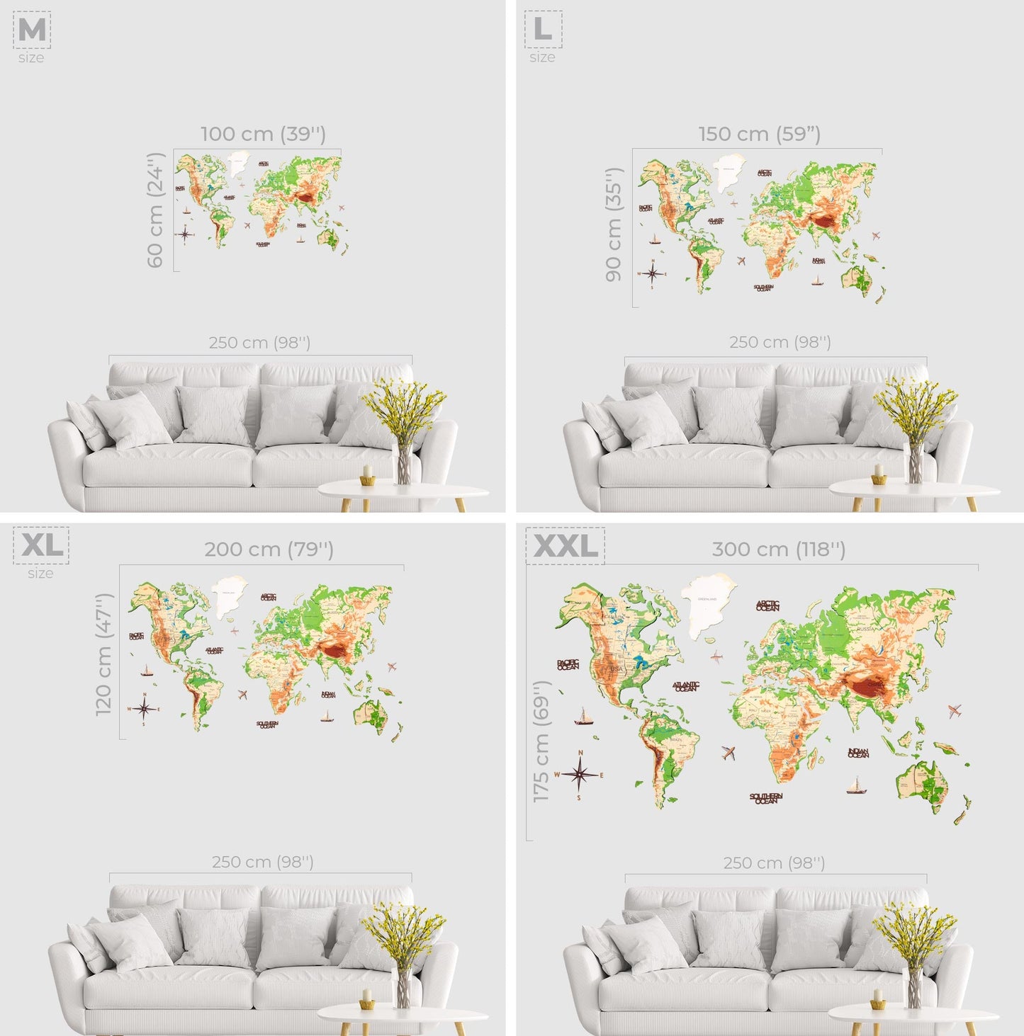3D Wooden World Map Physical by EnjoyTheWood