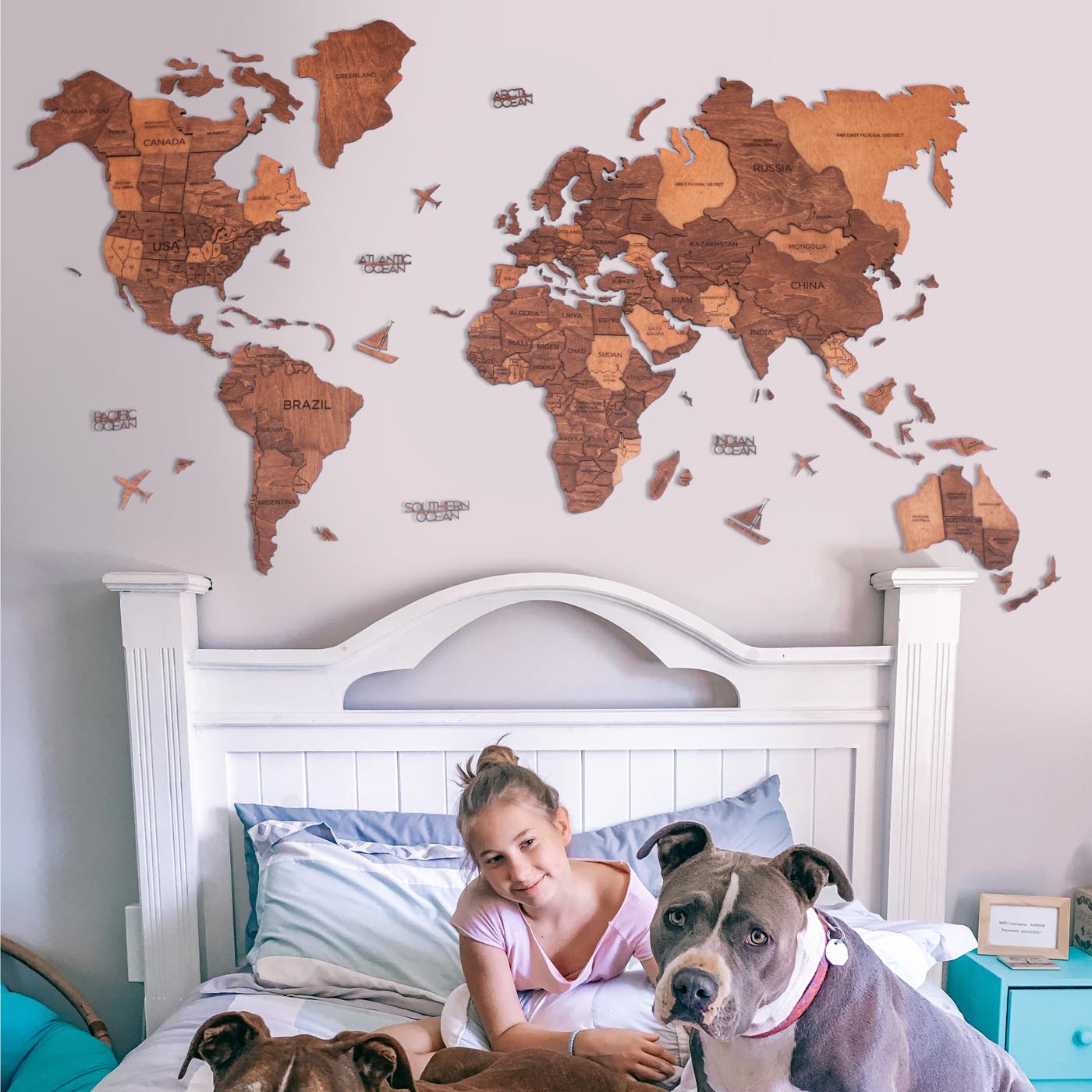 3D Wooden World Map Oak by EnjoyTheWood