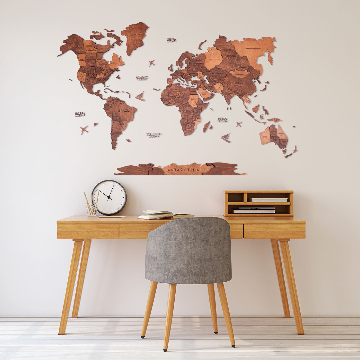 3D Wooden World Map Oak by EnjoyTheWood