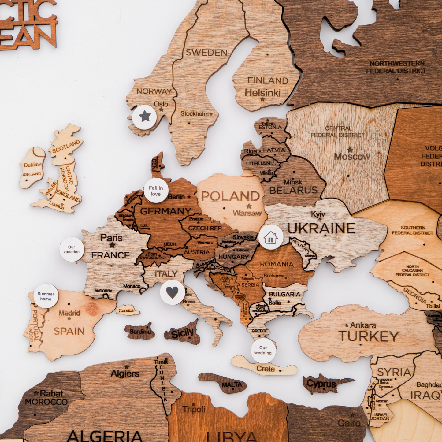 3D Wooden World Map Multicolor