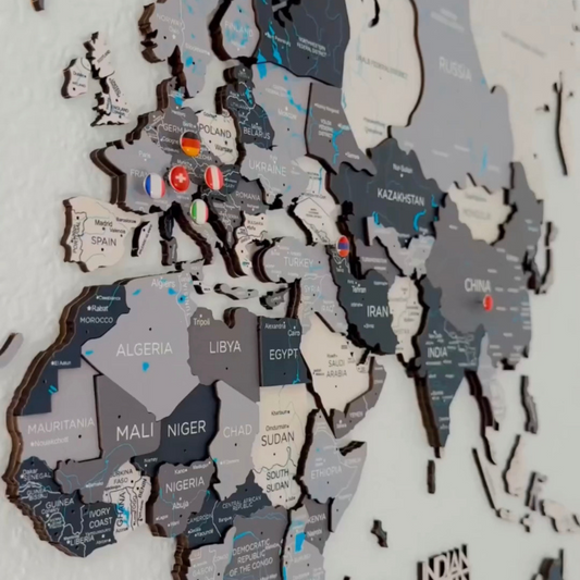 3D Weltkarte aus Holz Nordik