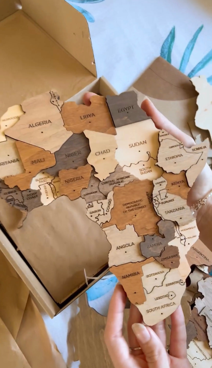 3D Wooden World Map Multicolor