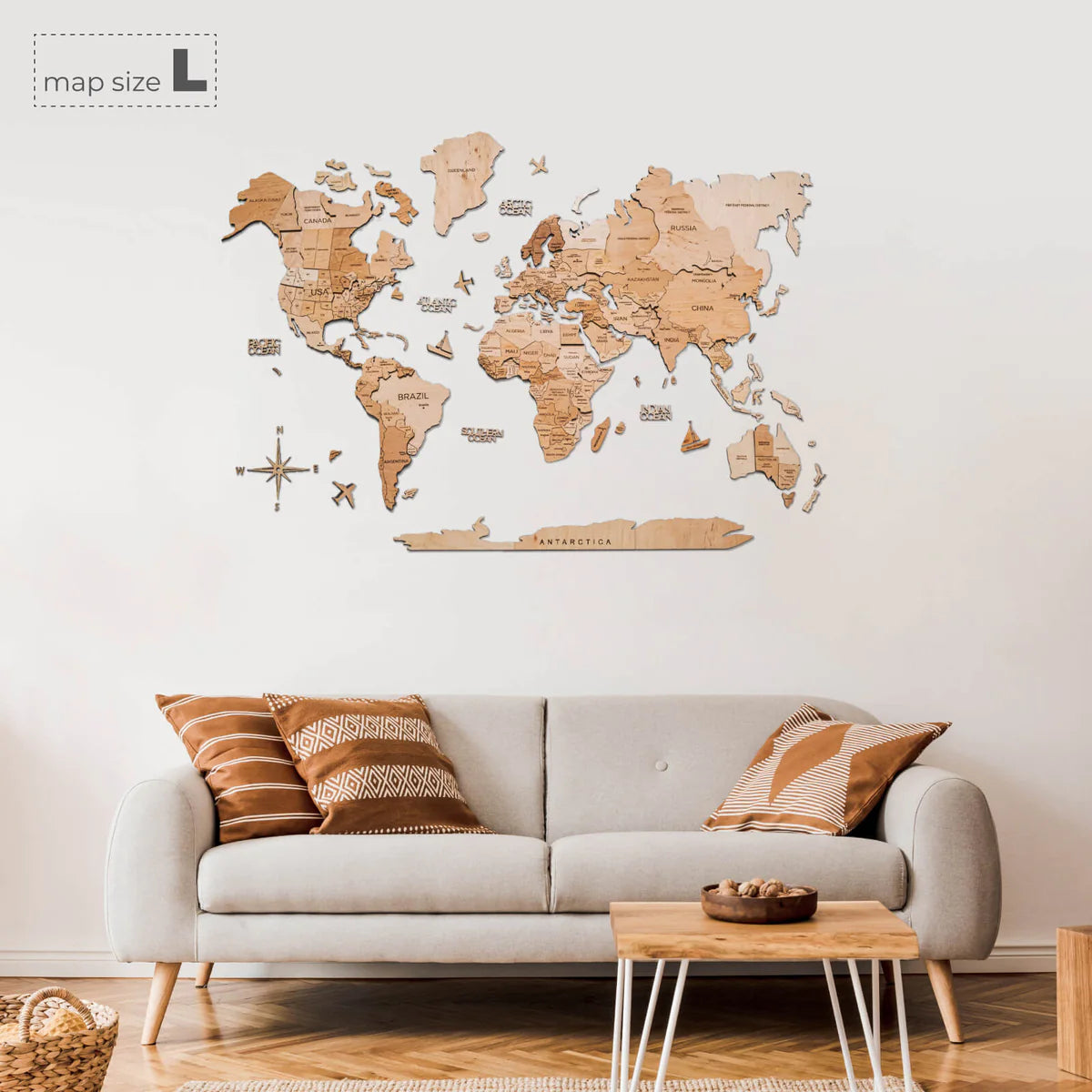 3D Wooden World Map Light