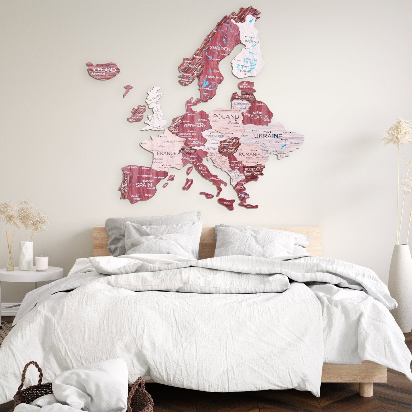 3D Europe Wooden Map Cappuccino