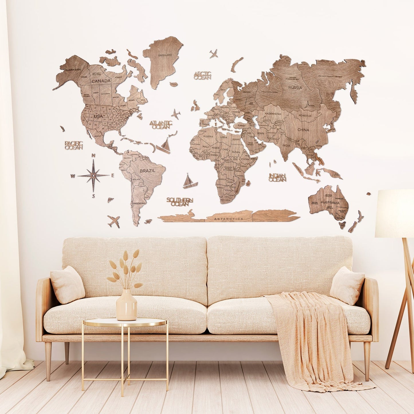 3D Wooden World Map Terra