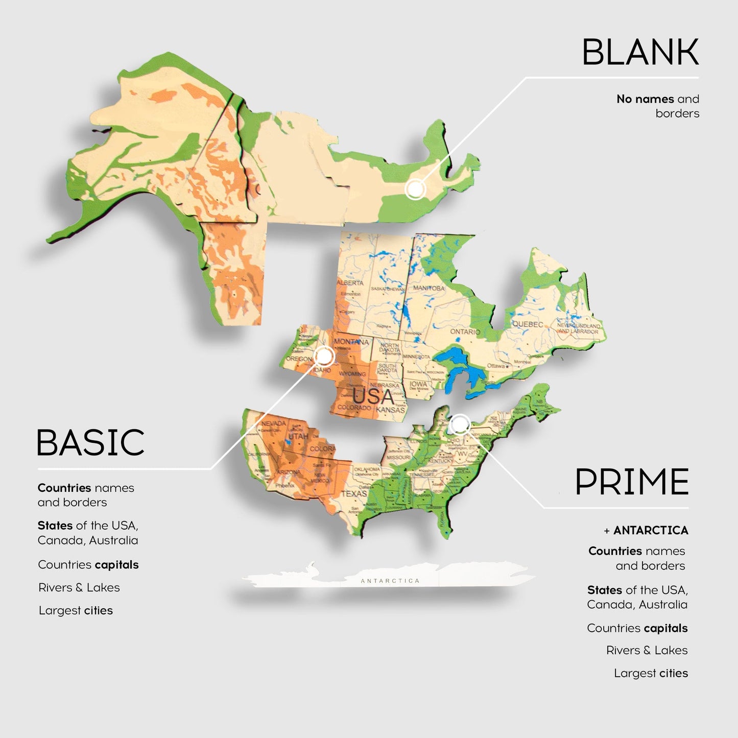 3D Wooden World Map Physical by EnjoyTheWood