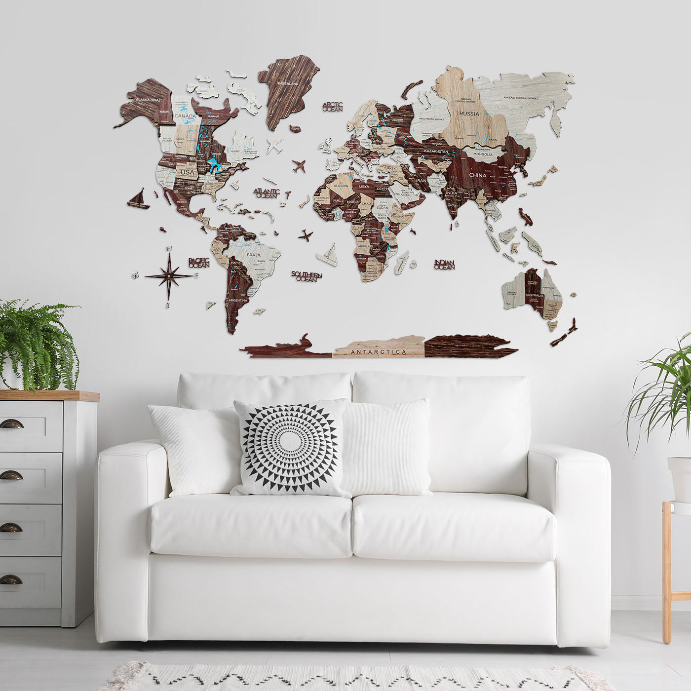 3D Wooden World Map Cappuccino by EnjoyTheWood