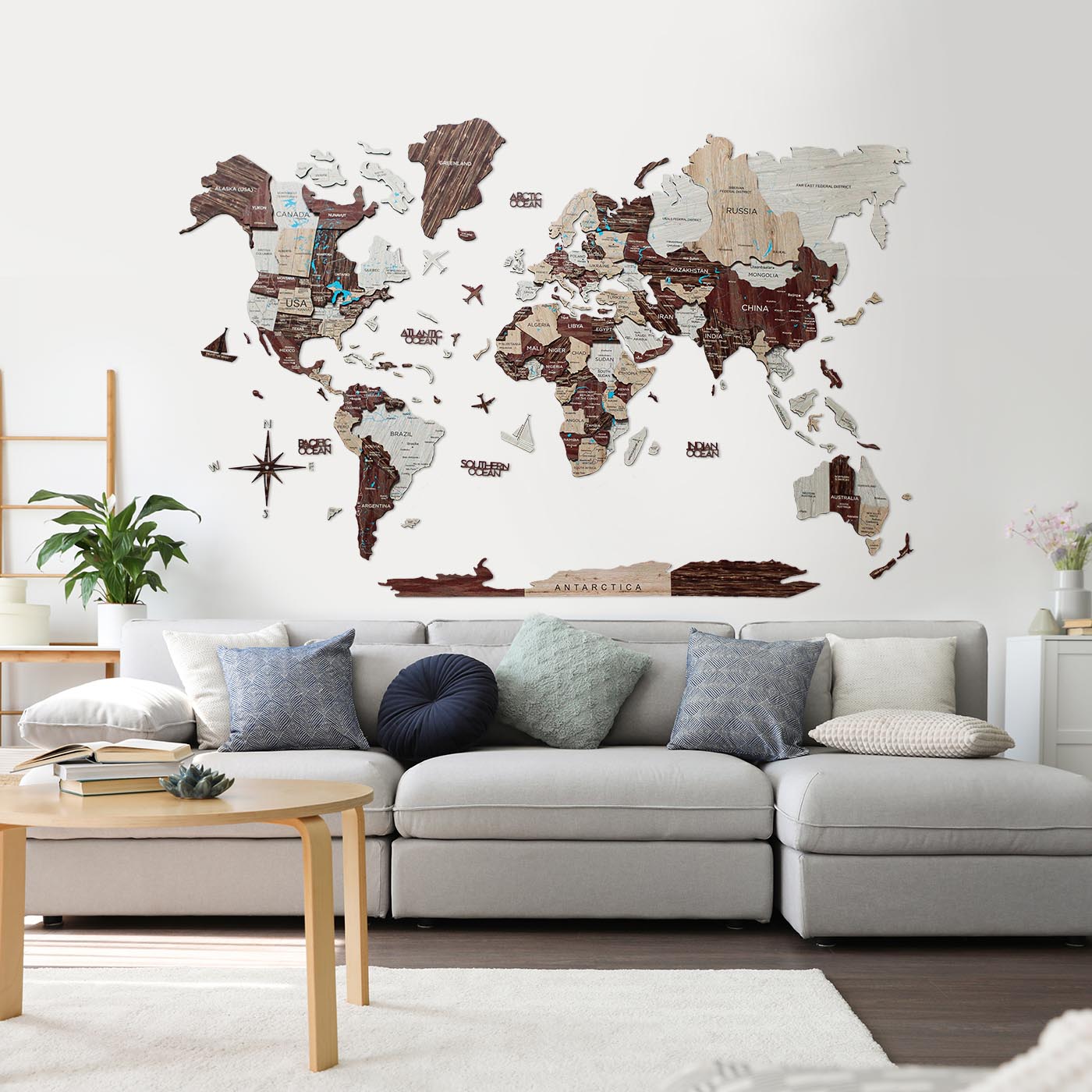 3D Wooden World Map Cappuccino by EnjoyTheWood