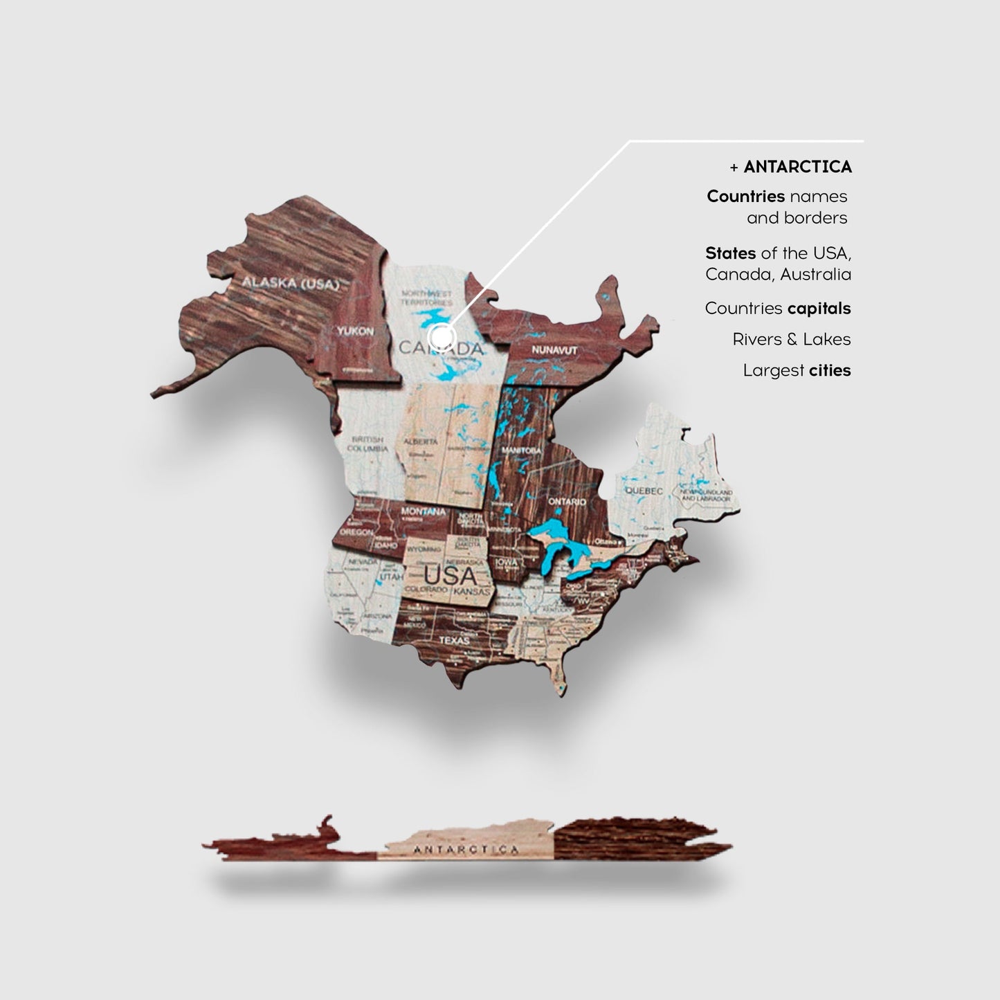 3D Wooden World Map Cappuccino