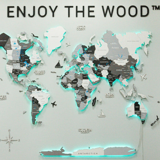 3D LED Wooden World Map Nordik by EnjoyTheWood 